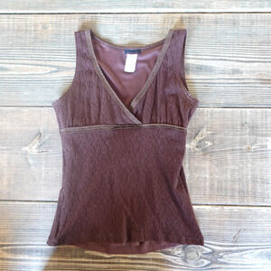 Vintage Y2K Cami Shirt Medium Brown Lace Babydoll Tank Top Forest Fairy Grunge